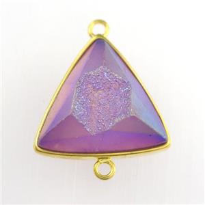 purple Druzy Agate triangle connector, approx 18mm