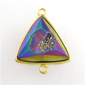 rainbow Druzy Agate triangle connector, approx 18mm