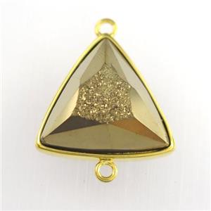 golden Druzy Agate triangle connector, approx 18mm