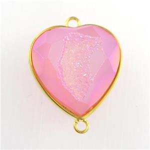 pink Druzy Agate heart connector, approx 18-20mm