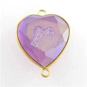 purple Druzy Agate heart connector, approx 18-20mm