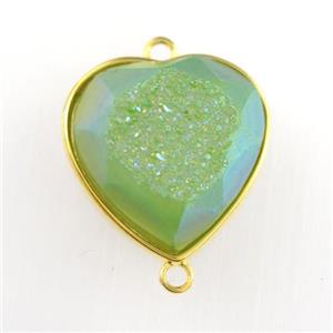 green Druzy Agate heart connector, approx 18-20mm