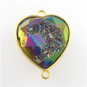 rainbow Druzy Agate heart connector, approx 18-20mm