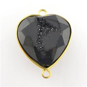 black Druzy Agate heart connector, approx 18-20mm