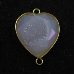 white AB-color Druzy Agate heart connector, approx 18-20mm