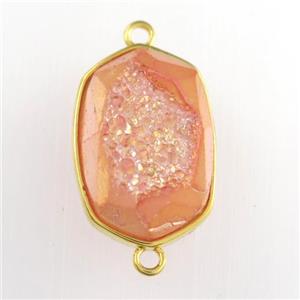 orange Druzy Agate oval connector, approx 14-20mm