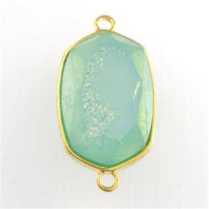 peacock green Druzy Agate oval connector, approx 14-20mm
