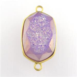 purple Druzy Agate oval connector, approx 14-20mm