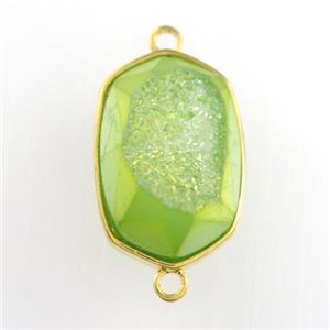 green Druzy Agate oval connector, approx 14-20mm