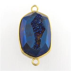blue Druzy Agate oval connector, approx 14-20mm