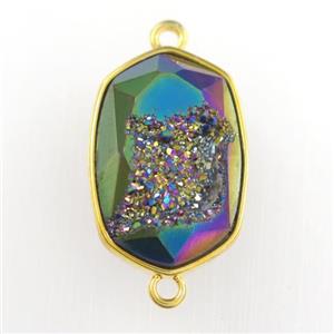 rainbow Druzy Agate oval connector, approx 14-20mm