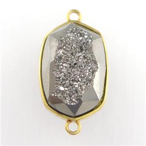 silver Druzy Agate oval connector, approx 14-20mm