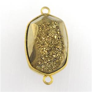 golden Druzy Agate oval connector, approx 14-20mm