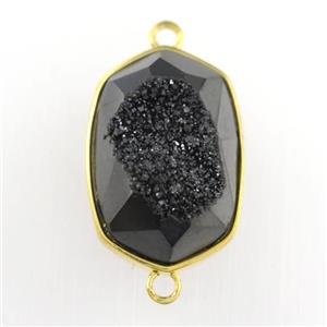 black Druzy Agate oval connector, approx 14-20mm