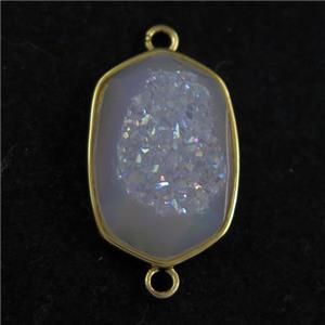 white AB-color Druzy Agate oval connector, approx 14-20mm