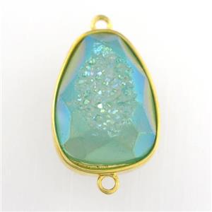 peacock green Druzy Agate teardrop connector, approx 15-20mm