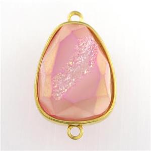 pink Druzy Agate teardrop connector, approx 15-20mm