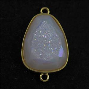 white AB-color Druzy Agate teardrop connector, approx 15-20mm