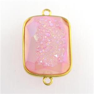 pink Druzy Agate rectangle connector, approx 16-20mm