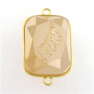 gold champagne Druzy Agate rectangle connector, approx 16-20mm