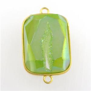 green Druzy Agate rectangle connector, approx 16-20mm