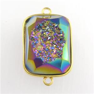 rainbow Druzy Agate rectangle connector, approx 16-20mm