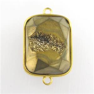 golden Druzy Agate rectangle connector, approx 16-20mm