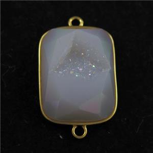 white ab-color Druzy Agate rectangle connector, approx 16-20mm