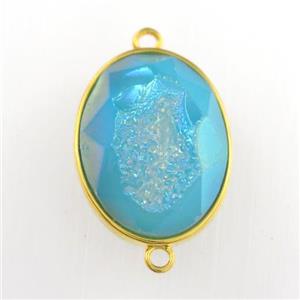 peacock blue Druzy Agate oval connector, approx 15-20mm