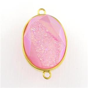 pink Druzy Agate oval connector, approx 15-20mm