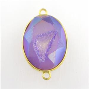 purple Druzy Agate oval connector, approx 15-20mm