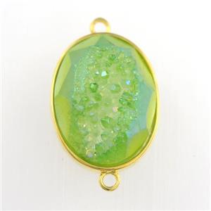 green Druzy Agate oval connector, approx 15-20mm