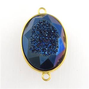 blue Druzy Agate oval connector, approx 15-20mm