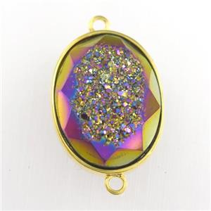 rainbow Druzy Agate oval connector, approx 15-20mm