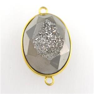 silver Druzy Agate oval connector, approx 15-20mm