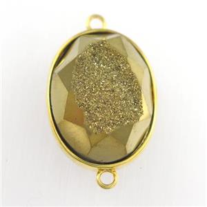 gold Druzy Agate oval connector, approx 15-20mm