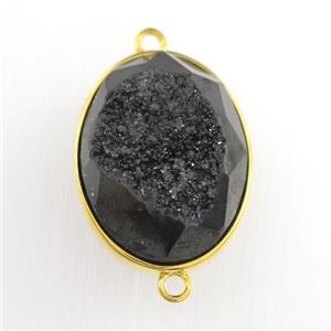 black Druzy Agate oval connector, approx 15-20mm