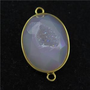 white AB-color Druzy Agate oval connector, approx 15-20mm