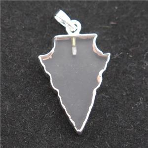 Clear Crystal pendant, arrowhead, silver plated, approx 18-30mm