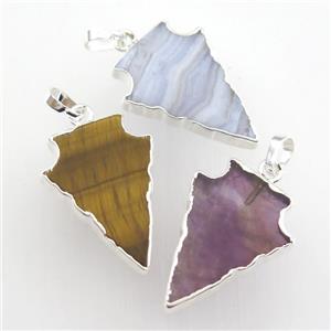 mixed gemstone pendant, arrowhead, silver plated, approx 18-30mm