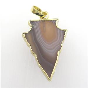 botswana Agate pendant, arrowhead, gold plated, approx 18-30mm