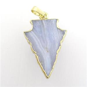 blue Lace Agate pendant, arrowhead, gold plated, approx 15-20mm