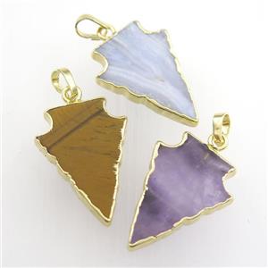 mixed gemstone pendant, arrowhead, gold plated, approx 15-20mm