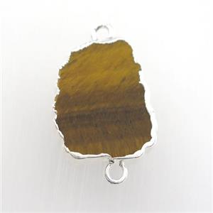 yellow Tiger eye stone connector, berry, sivler plated, approx 13-18mm