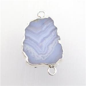 blue lace agate connector, berry, sivler plated, approx 13-18mm