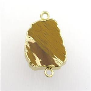yellow Tiger eye stone connector, berry, gold plated, approx 13-18mm