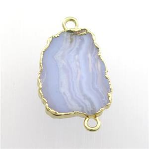 blue lace agate connector, berry, gold plated, approx 13-18mm