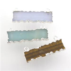 mixed gemstone pendant with 2loops, rectangle, silver plated, approx 8-30mm