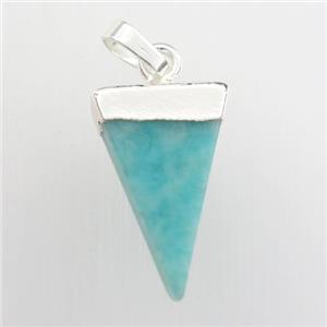 green Amazonite pendant, triangle, silver plated, approx 12-22mm