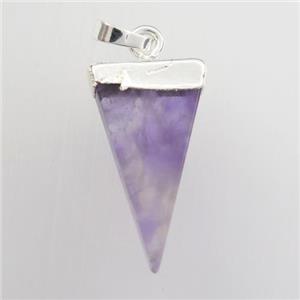 purple amethyst pendant, triangle, silver plated, approx 12-22mm